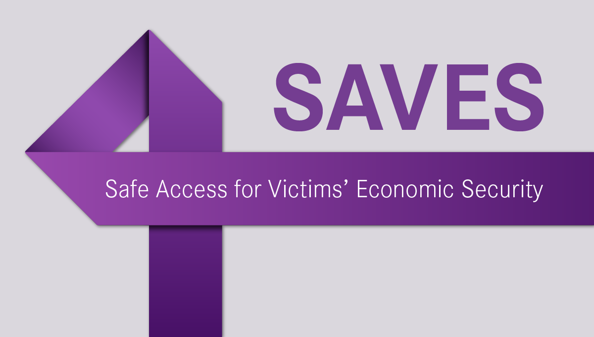 Purple ribbon with Safe Access for Victims' Economic Security listed
